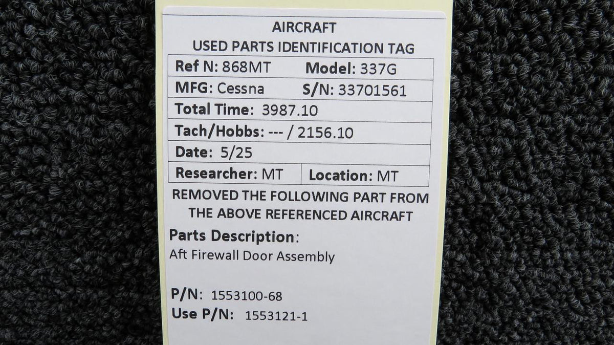 Cessna Aircraft Parts 1553100-68 (Use: 1553121-1) Cessna 337G Aft Firewall Door Assembly