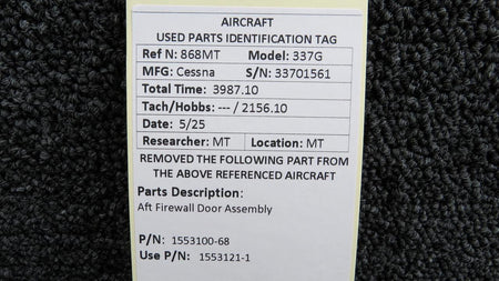 Cessna Aircraft Parts 1553100-68 (Use: 1553121-1) Cessna 337G Aft Firewall Door Assembly