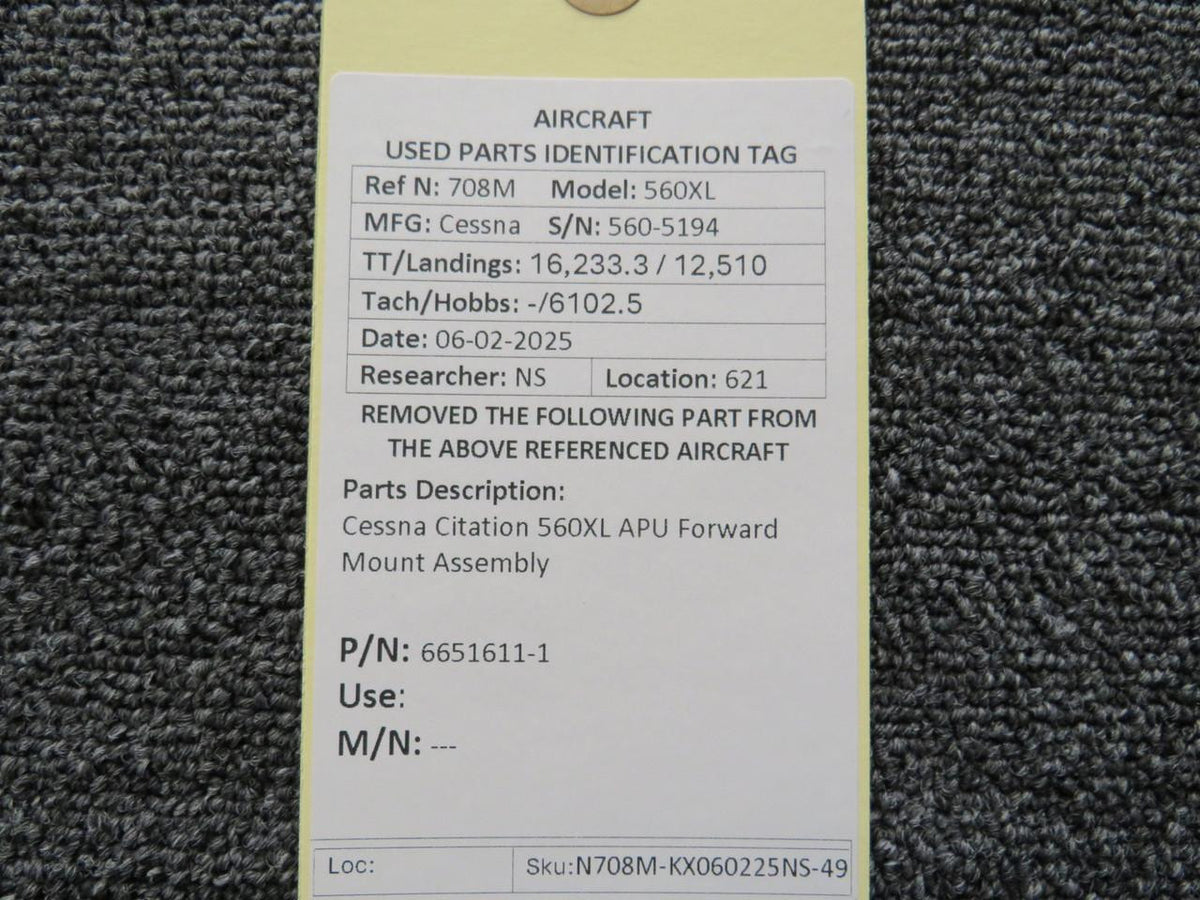 Cessna Citation 6651611-1 Cessna Citation 560XL APU Forward Mount Assembly