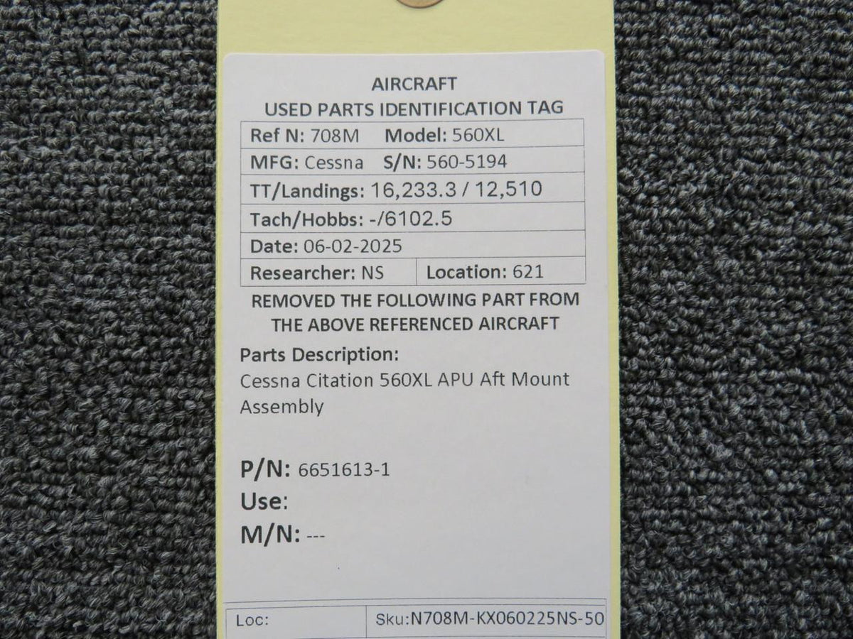 Cessna Citation 6651613-1 Cessna Citation 560XL APU Aft Mount Assembly