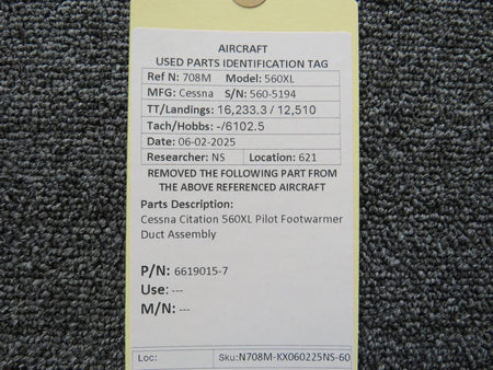 Cessna Citation 6619015-7 Cessna Citation 560XL Pilot Footwarmer Duct Assembly