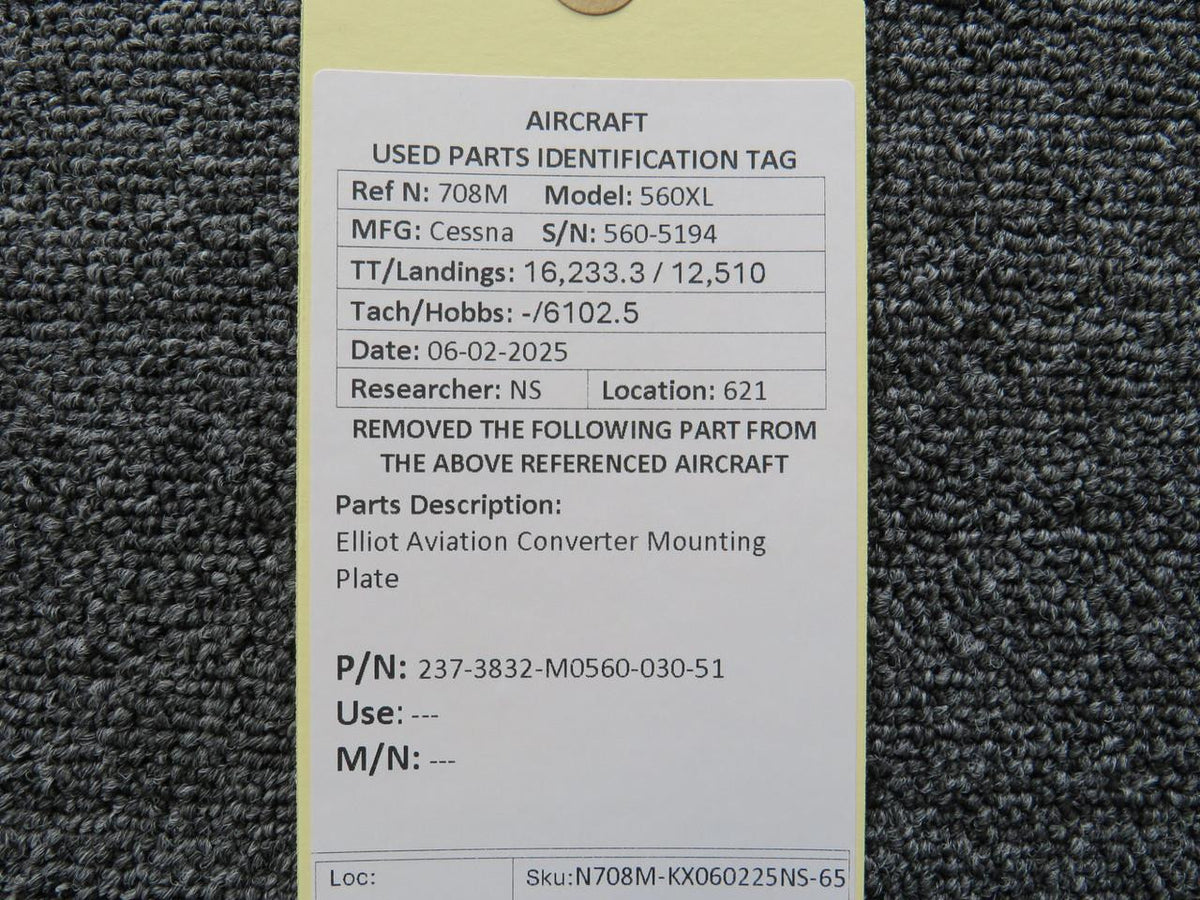 Elliot 237-3832-M0560-030-51 Elliot Aviation Converter Mounting Plate