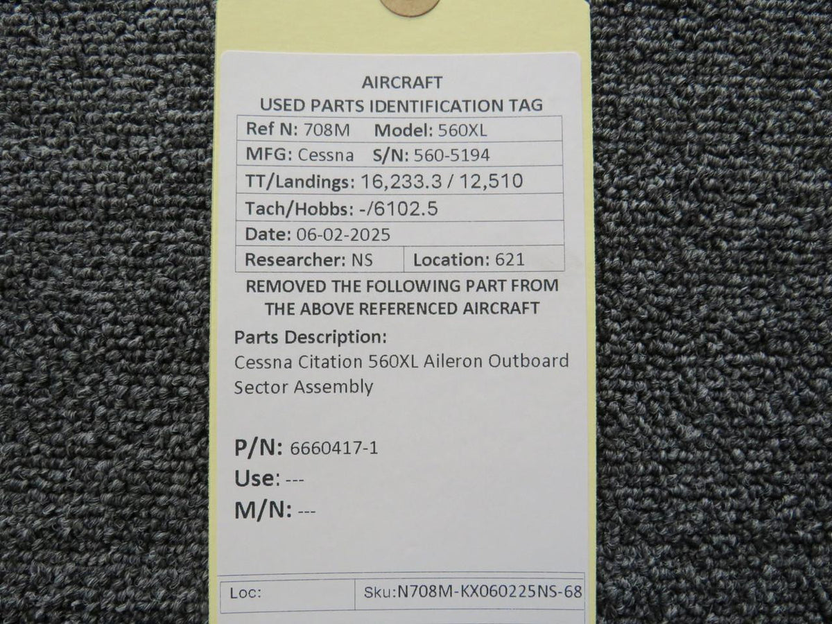 Cessna Citation 6660417-1 Cessna Citation 560XL Aileron Outboard Sector Assembly