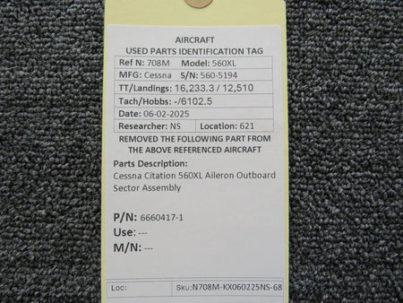 Cessna Citation 6660417-1 Cessna Citation 560XL Aileron Outboard Sector Assembly