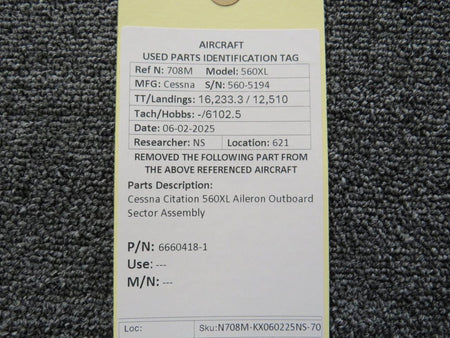 Cessna Citation 6660418-1 Cessna Citation 560XL Aileron Outboard Sector Assembly