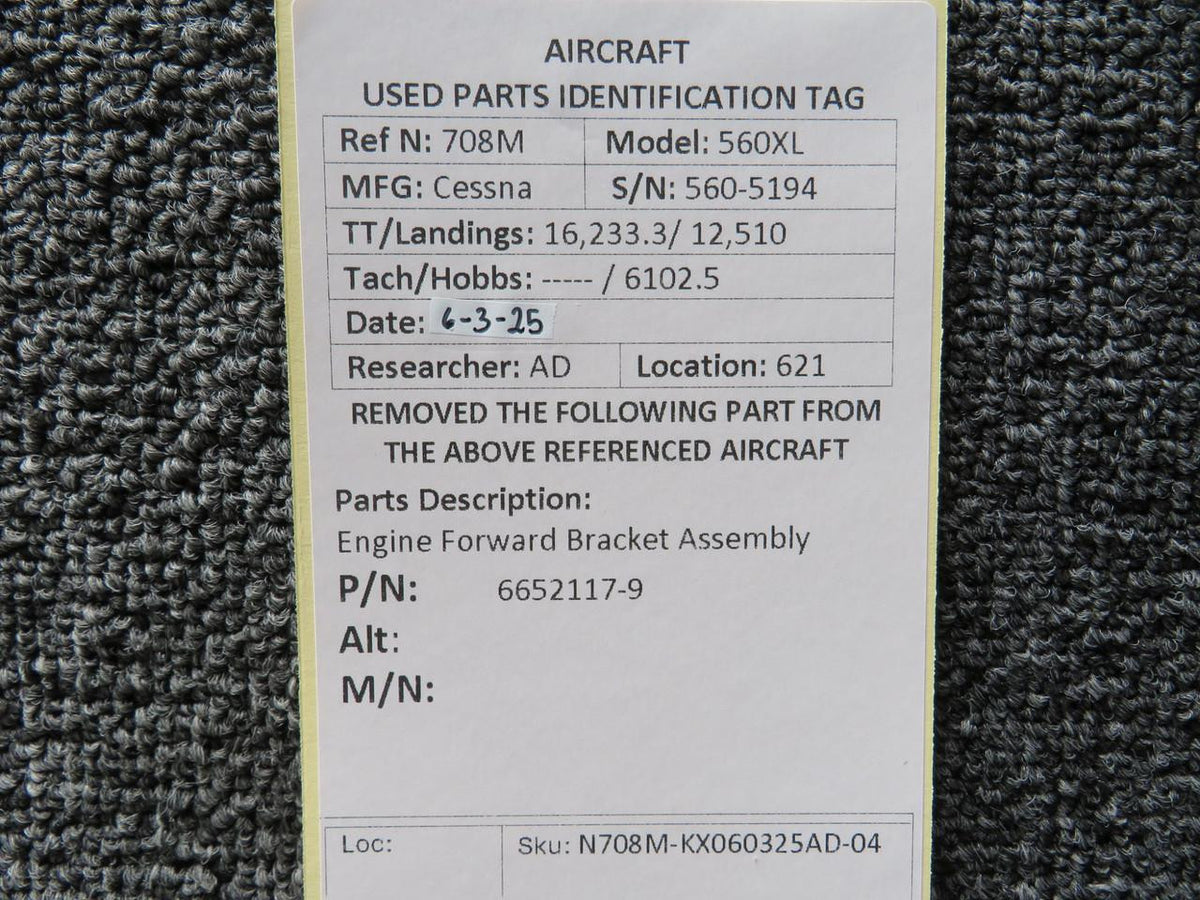 Cessna Citation 6652117-9 Cessna Citation 560XL Engine Forward Bracket Assembly