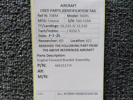 Cessna Citation 6652117-9 Cessna Citation 560XL Engine Forward Bracket Assembly