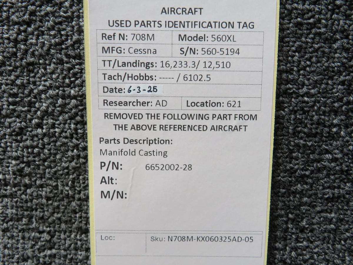 Cessna Citation 6652002-28 Cessna Citation 560XL Manifold Casting