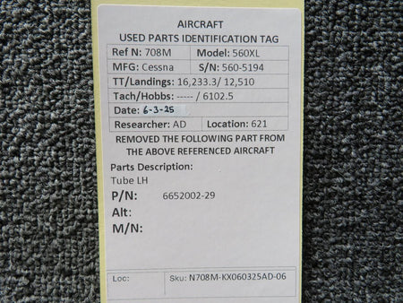 Cessna Citation 6652002-29 Cessna Citation 560XL Tube LH