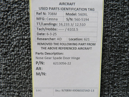 Cessna Citation 6213056-22 Cessna Citation 560XL Nose Gear Spade Door Hinge