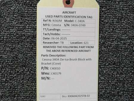 Cessna Aircraft Parts C40010 (Weu: C40179) Cessna 340A De-Ice Brush Block with Bracket (Core)