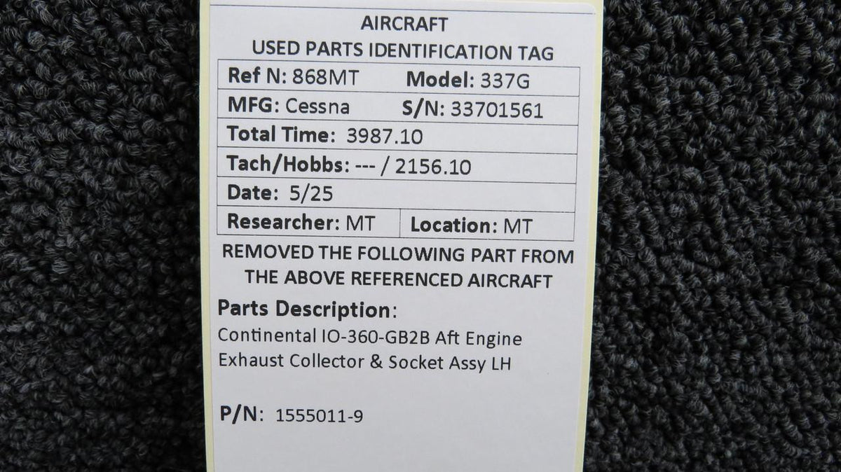 Continental Motors  1555011-9 Continental IO-360-GB2B Aft Engine Exhaust Collector & Socket Assy LH