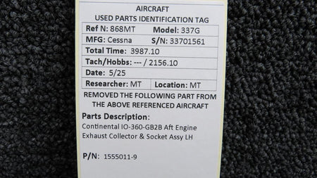Continental Motors  1555011-9 Continental IO-360-GB2B Aft Engine Exhaust Collector & Socket Assy LH