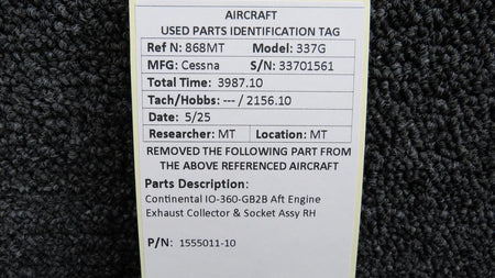 Continental Motors  1555011-10 Continental IO-360-GB2B Aft Engine Exhaust Collector & Socket Assy RH
