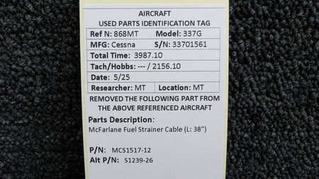 McFarlane MCS1517-12 (Alt: S1239-26) Cessna 337G McFarlane Fuel Strainer Cable (L: 38”)