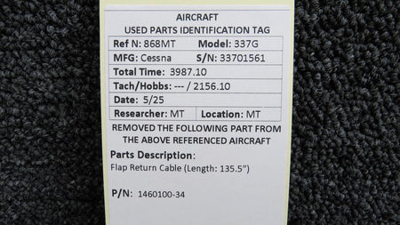 Cessna Aircraft Parts 1460100-34 Cessna 337G Flap Return Cable (Length: 135.5”)