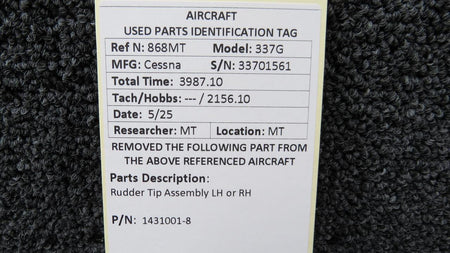 Cessna Aircraft Parts 1431001-8 Cessna 337G Rudder Tip Assembly LH or RH