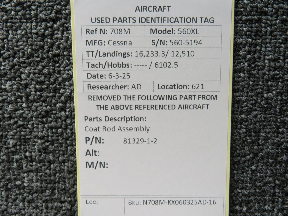 Cessna Citation 81329-1-2 Cessna Citation 560XL Coat Rod Assembly