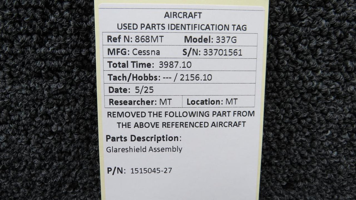 Cessna Aircraft Parts 1515045-27 Cessna 337G Glareshield Assembly
