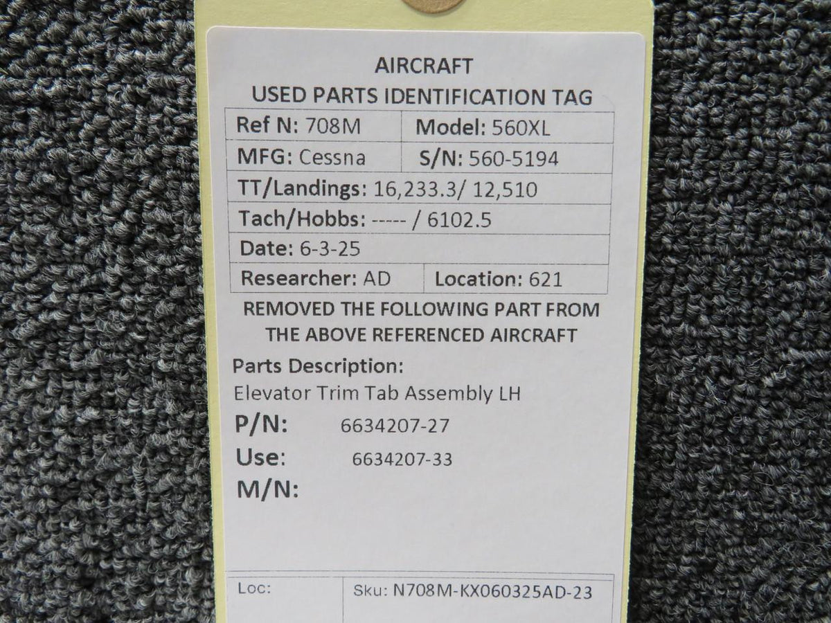 Cessna Citation 6634207-27 Cessna Citation 560XL Elevator Trim Tab Assembly LH