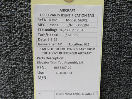Cessna Citation 6634207-27 Cessna Citation 560XL Elevator Trim Tab Assembly LH