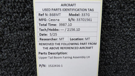Cessna Aircraft Parts 1522416-1 Cessna 337G Upper Tail Boom Fairing Assembly LH