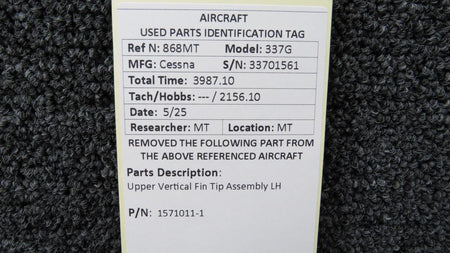Cessna Aircraft Parts 1571011-1 Cessna 337G Upper Vertical Fin Tip Assembly LH