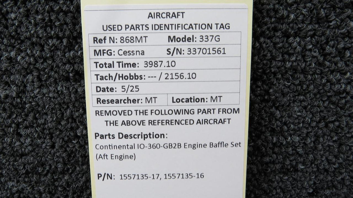Continental Motors  1557135-17, 1557135-16 Continental IO-360-GB2B Engine Baffle Set (Aft Engine)