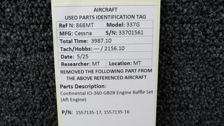 Continental Motors  1557135-17, 1557135-16 Continental IO-360-GB2B Engine Baffle Set (Aft Engine)