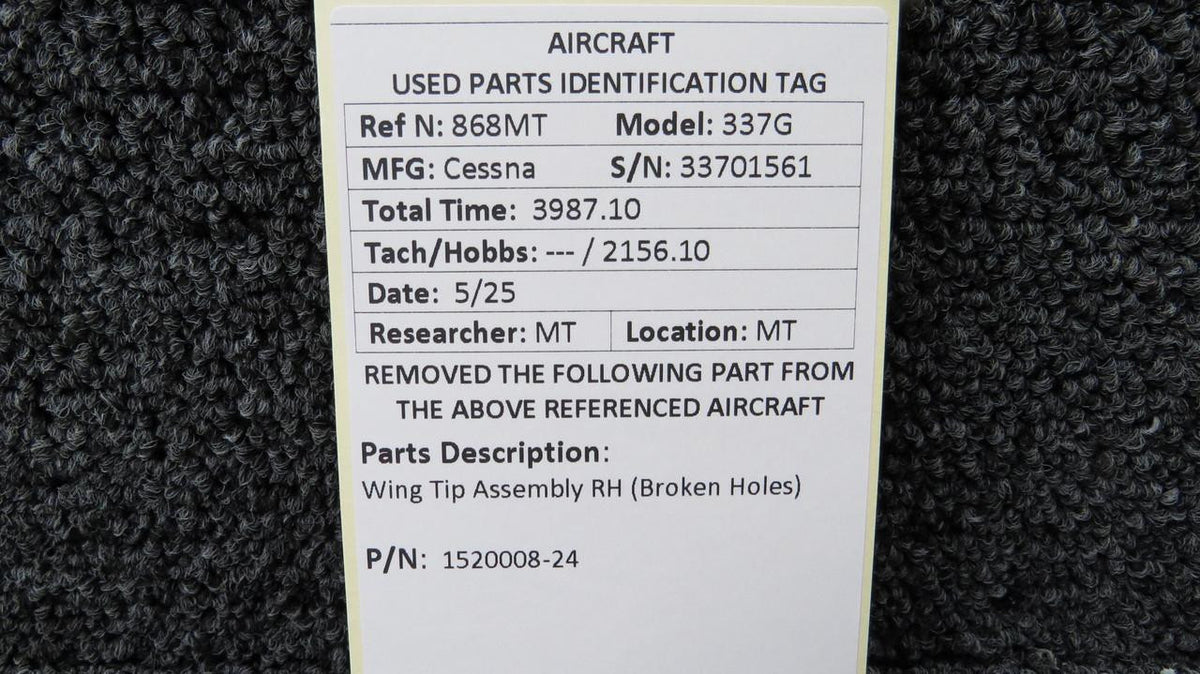 Cessna Aircraft Parts 1520008-24 Cessna 337G Wing Tip Assembly RH (Broken Holes)
