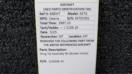 Cessna Aircraft Parts 1520008-24 Cessna 337G Wing Tip Assembly RH (Broken Holes)