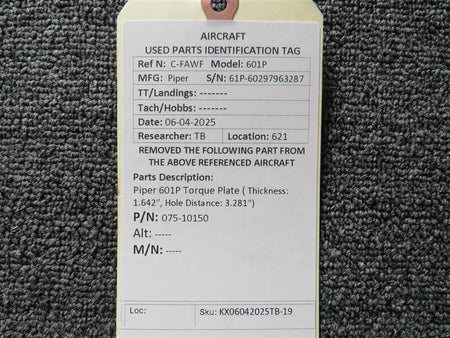 Piper Aircraft Parts 075-10150 Piper 601P Torque Plate (Thickness: 1.64," Hole Distance: 3.281")