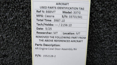 Cessna Aircraft Parts 1552128-2 Cessna 337G Aft Engine Cowl Door Assembly RH