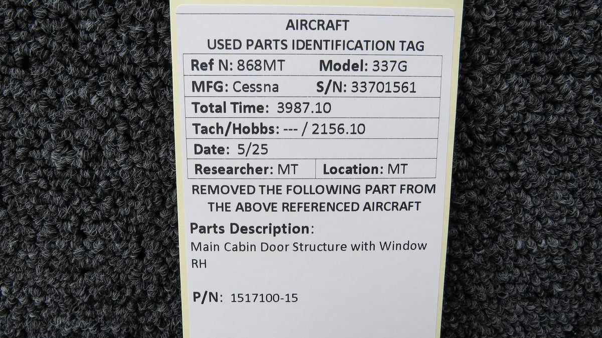Cessna Aircraft Parts 1517100-15 Cessna 337G Main Cabin Door Structure with Window RH