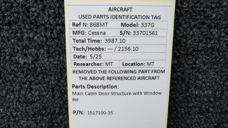 Cessna Aircraft Parts 1517100-15 Cessna 337G Main Cabin Door Structure with Window RH