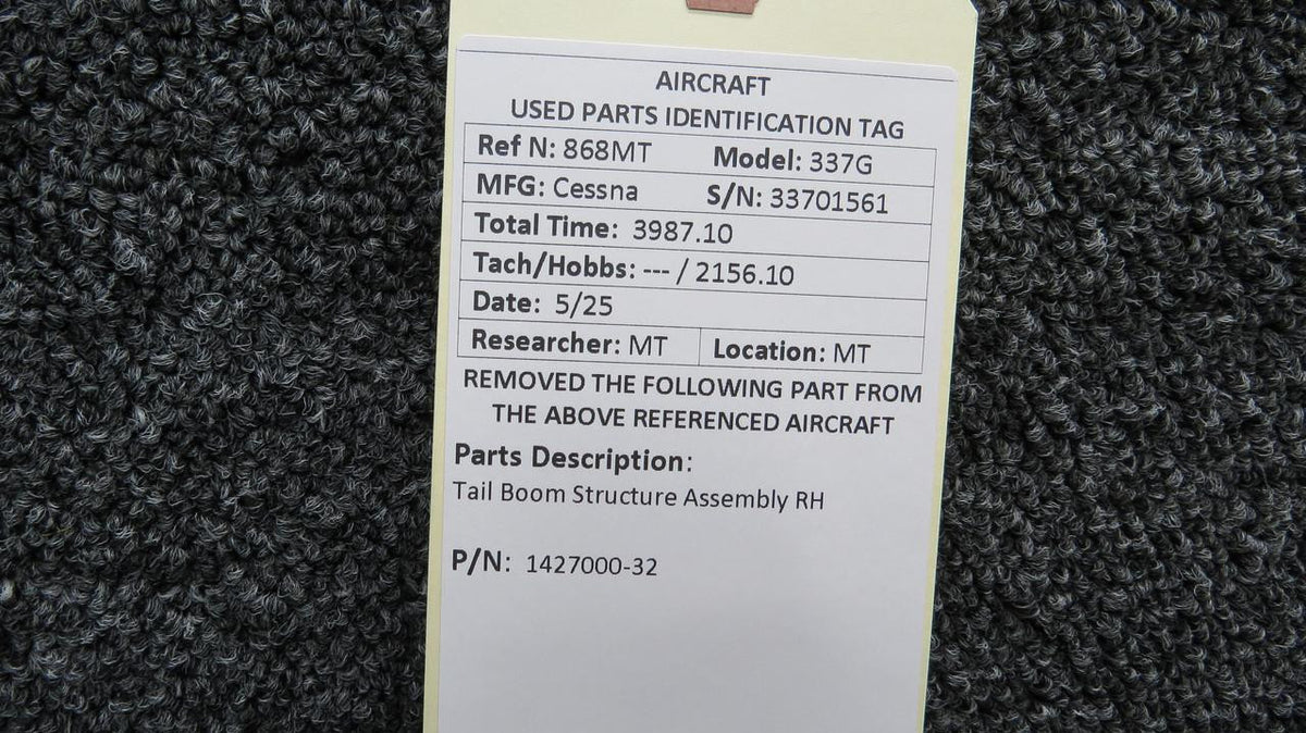 Cessna Aircraft Parts 1427000-32 Cessna 337G Tail Boom Structure Assembly RH