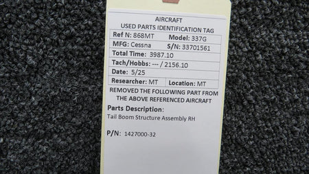 Cessna Aircraft Parts 1427000-32 Cessna 337G Tail Boom Structure Assembly RH