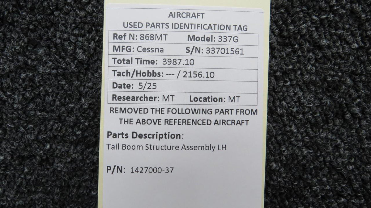 Cessna Aircraft Parts 1427000-37 Cessna 337G Tail Boom Structure Assembly LH