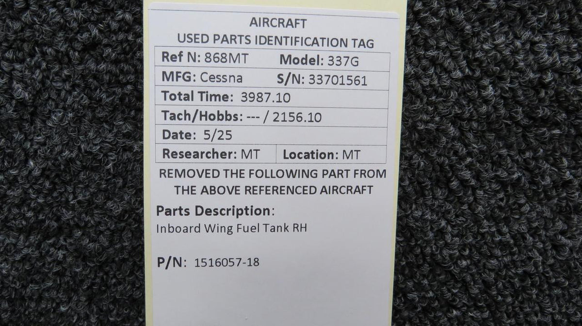 Cessna Aircraft Parts 1516057-18 Cessna 337G Inboard Wing Fuel Tank RH