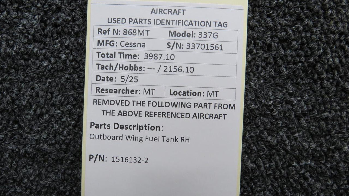 Cessna Aircraft Parts 1516132-2 Cessna 337G Outboard Wing Fuel Tank RH
