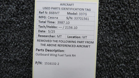 Cessna Aircraft Parts 1516132-2 Cessna 337G Outboard Wing Fuel Tank RH