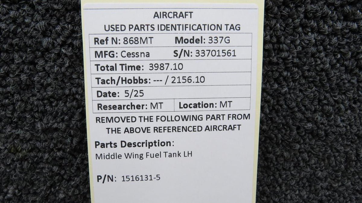 Cessna Aircraft Parts 1516131-5 Cessna 337G Middle Wing Fuel Tank LH