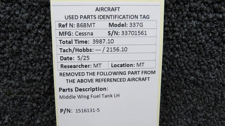 Cessna Aircraft Parts 1516131-5 Cessna 337G Middle Wing Fuel Tank LH