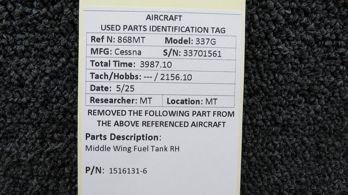 Cessna Aircraft Parts 1516131-6 Cessna 337G Middle Wing Fuel Tank RH