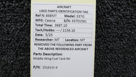 Cessna Aircraft Parts 1516131-6 Cessna 337G Middle Wing Fuel Tank RH