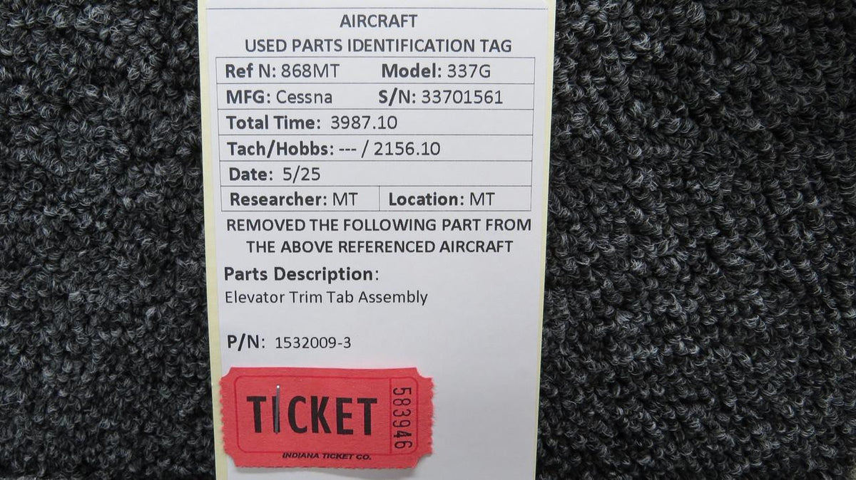 Cessna Aircraft Parts 1532009-3 Cessna 337G Elevator Trim Tab Assembly