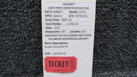 Cessna Aircraft Parts 1431000-58 Cessna 337G Rudder Assembly RH