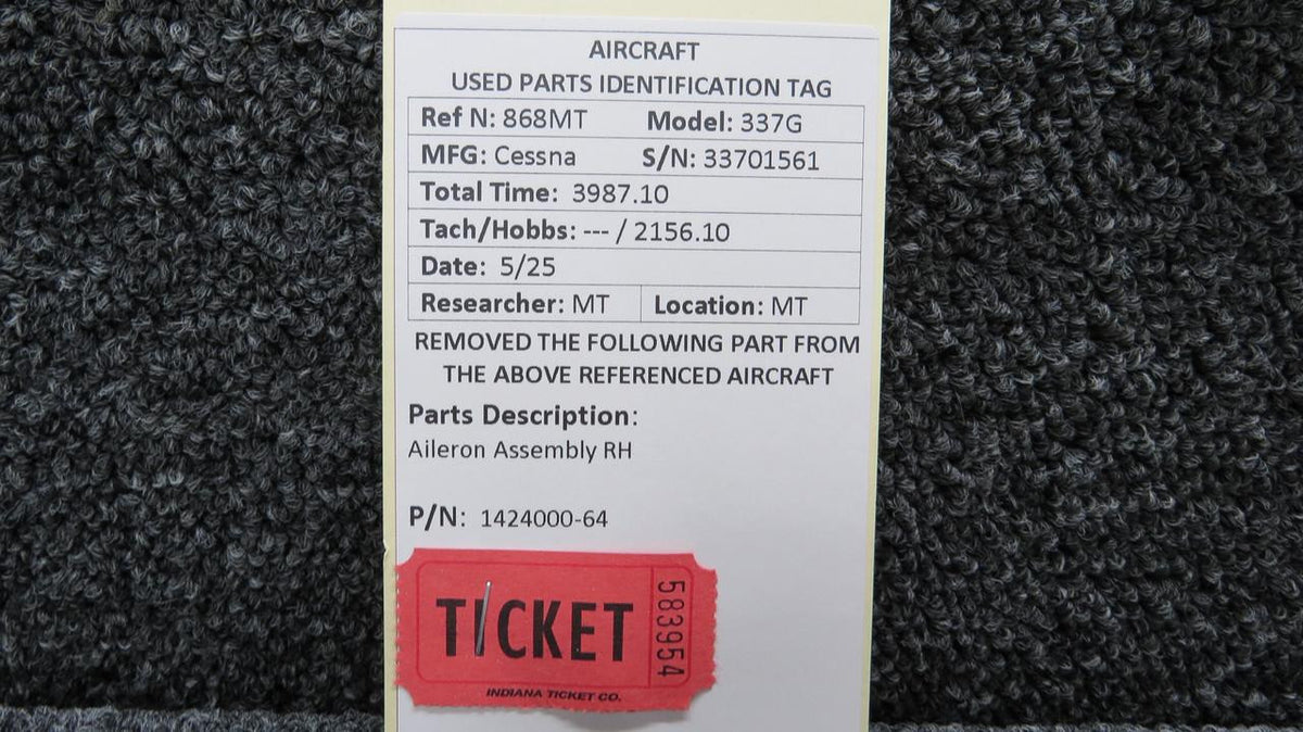 Cessna Aircraft Parts 1424000-64 Cessna 337G Aileron Assembly RH