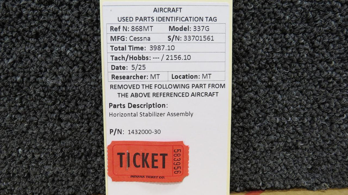Cessna Aircraft Parts 1432000-30 Cessna 337G Horizontal Stabilizer Assembly