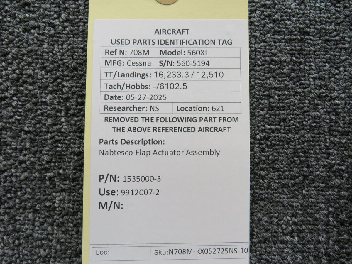Nabtesco 1535000-3 (Alt: 9912007-2) Nabtesco Flap Actuator Assembly